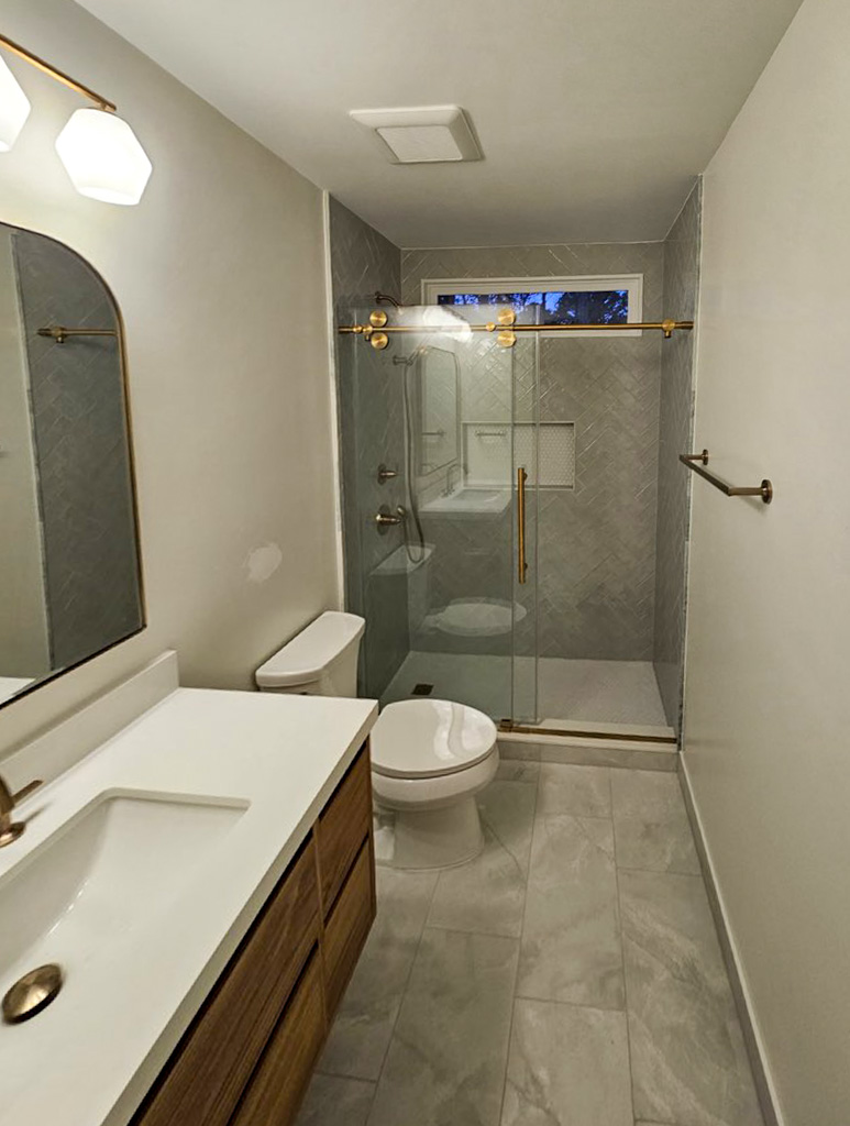 Bathroom remodel vanity and shower view